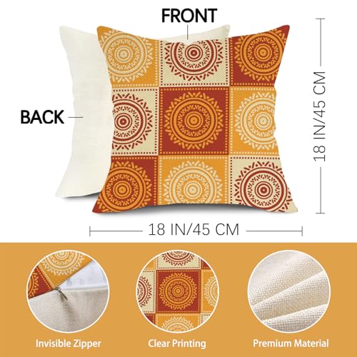 Fjfz Boho Mandala Throw Pillow Covers, 18x18 Set of 2 Cotton Linen
