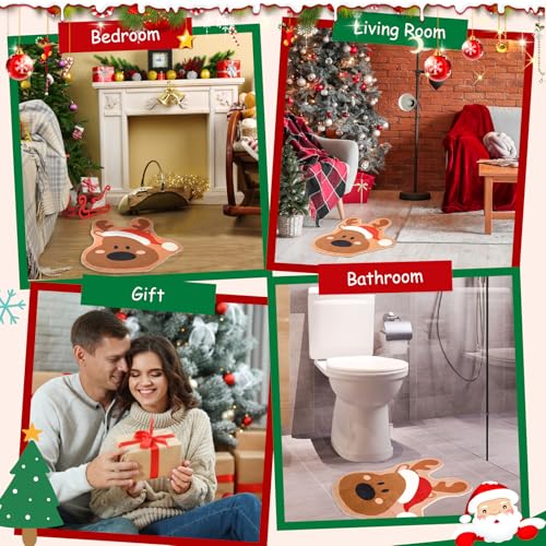 Christmas Reindeer Bathroom Rug with Santa Hat Non Slip 19x27-Inch