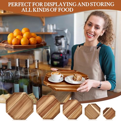 Acacia Wood Serving Trays Set of 5 - Octagon Style, 6-14 Inches