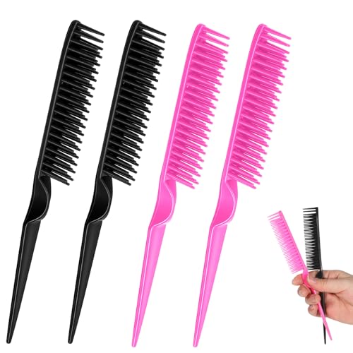 Macuezu 4-Piece 3-Row Curl Defining Comb and Teasing Brush Set