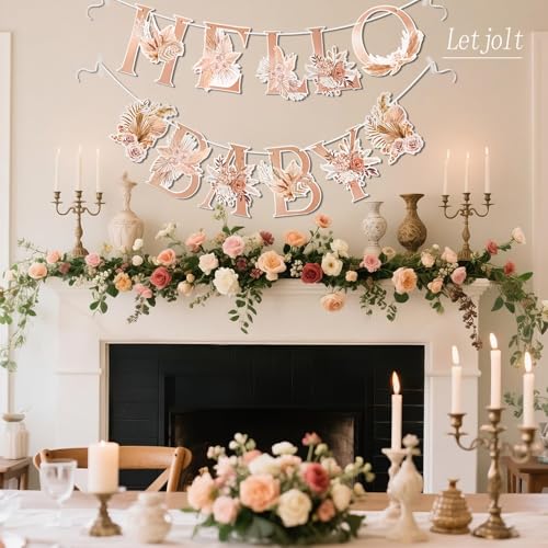 Hello Baby Boho Floral Garland Banner for Baby Shower Nursery Decor