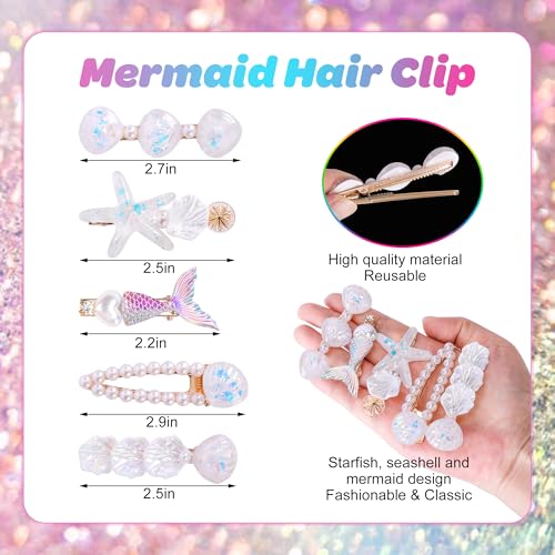Mermaid Hair Clips Starfish Face Gems & Glitter Gel Set