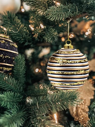 Black and Gold Christmas Ornament Set - 12 Shatterproof Holiday Decorations