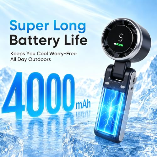 Lacolain 5-Speed Handheld Turbo Fan, 4000mAh USB-C Rechargeable Mini Fan - Black