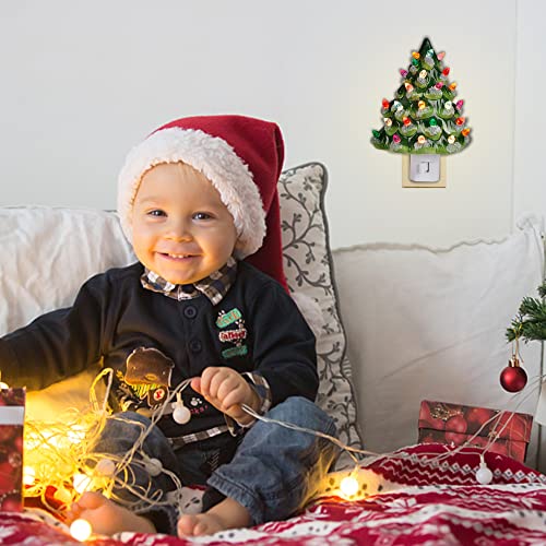 Christmas Ceramic Tree Night Light with Snow Cover - Multicolor Bulbs, Swivel Plug, On/Off Switch