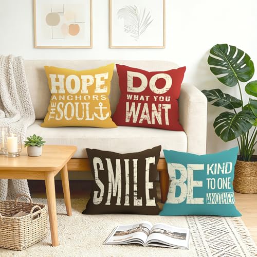 Minimalist Quotes Throw Pillow Covers - Set of 4, 18x18 Inches