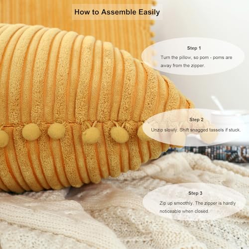 Yellow Corduroy Throw Pillow Covers 18x18 Set of 4 - Soft & Stylish
