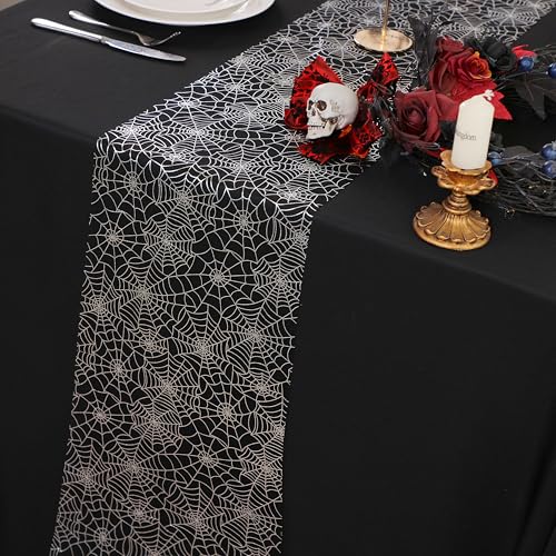 Snowkingdom Spider Web Table Runner - Silver Sequin Sheer 10FT Halloween Decor