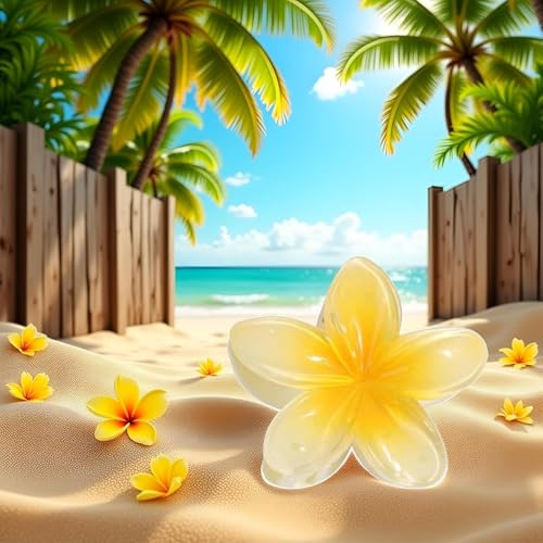 Creamy Yellow Flower Hair Claw Clips 2-Pack Large Hawaiian Plumeria