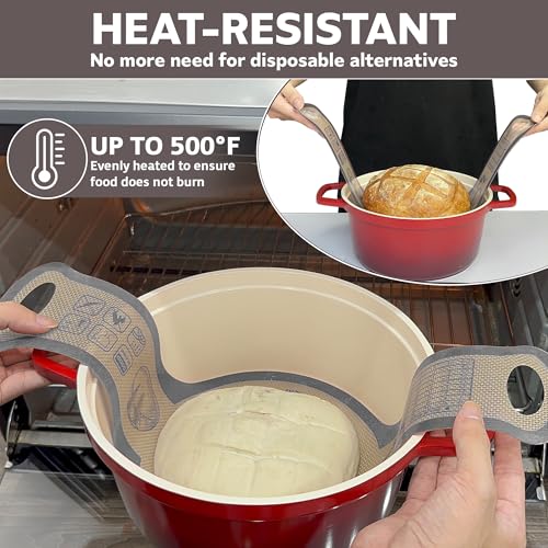 Silicone Bread Sling for Dutch Oven - 2-Pack Red Oval & Gray Round Mats