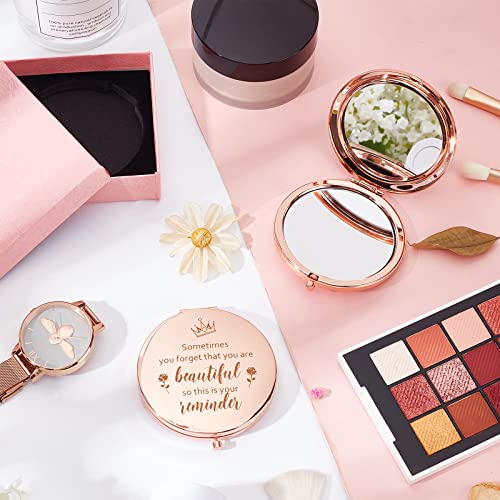 ORIGACH Rose Gold Compact Mirror with Gift Box, Engraved Inspirational Pocket Mirror for Women