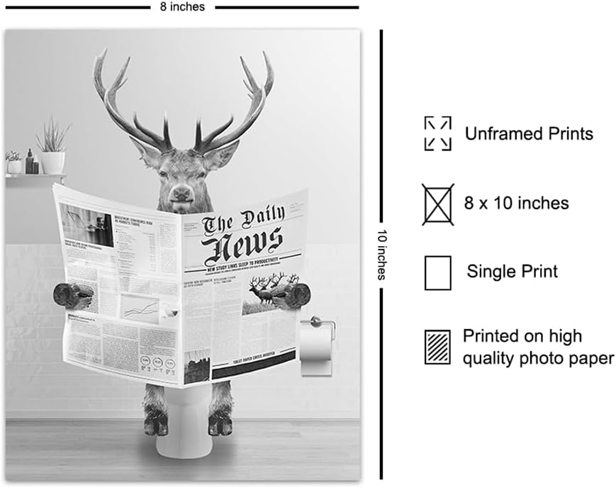Skiennix Bathroom Wall Art - Deer Hunting Decor | Funny Elk Artwork for Men & Kids - Unframed Print