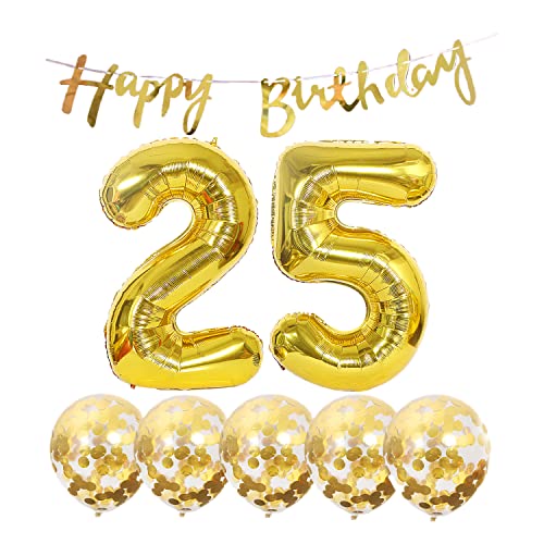25th Birthday Party Decorations Gold Number 25 Balloons Banner Kit