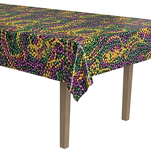 Beistle Mardi Gras Tablecovers, 54" x 108" Plastic Tablecloths 2-Count