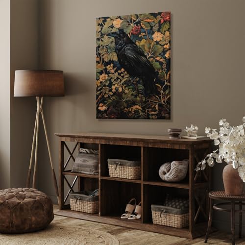 Vintage William Morris Black Crow Wall Art - Retro Botanical Print 8x12