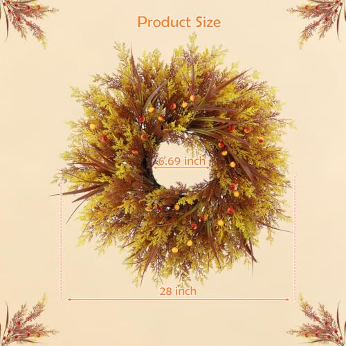 28 Inch Fall Front Door Wreath with Cypress Leaves and Gold Accents - Variation of THIS listing