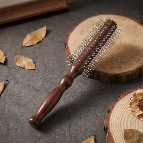 Small Round Hair Brush for Blow Drying & Men's Beard Grooming - Wooden
