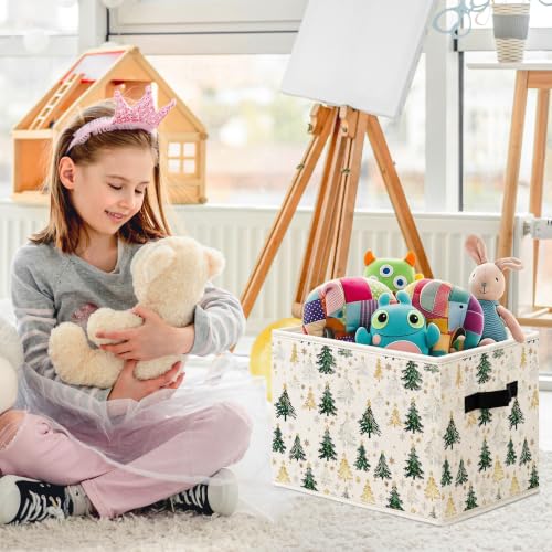 Christmas Tree Cube Storage Bin - Rustic Laundry & Home Decor, 14x11x11 inches
