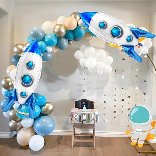 2-Pack Blue Rocket Ship Foil Balloons for Space Party Decor