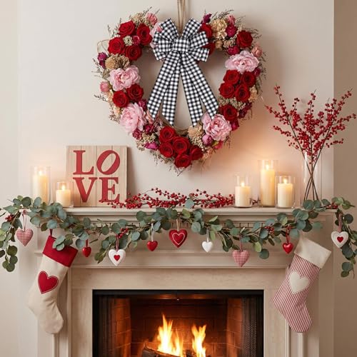 YKW Black White Buffalo Plaid Bow with Wired Edge - 11x20 Inch Farmhouse Wreath Decor