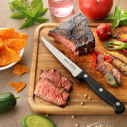 JINLIFA Stainless Steel Steak Knives Set of 6 with Unique Blade Patterns