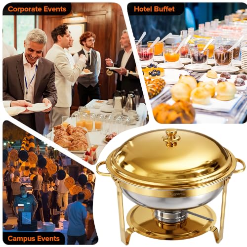 Gold 4 Pack 5.5 QT Round Stainless Steel Buffet Chafing Dishes