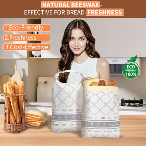 Premium Gray Plaid Reusable Beeswax Bread Bags - XL Sourdough Storage, 2 Pack