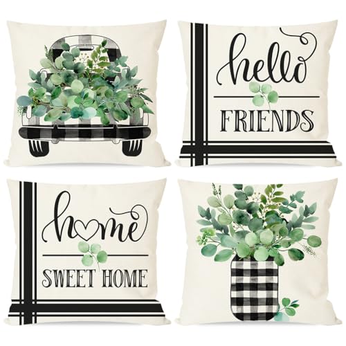 PANDICORN 20x20 Buffalo Plaid Eucalyptus Pillow Covers Set of 4