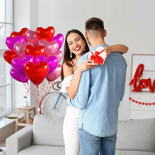 18 Inch Heart Foil Balloons - 15 Pcs Pink & Red for Parties