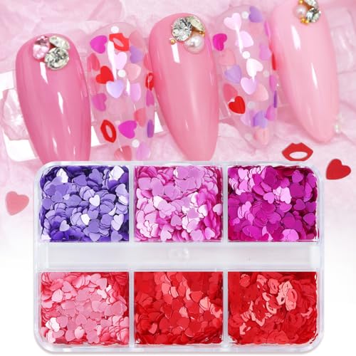 Valentine's Day 6-Grid Heart Nail Art Glitter Sequins & Decals Kit
