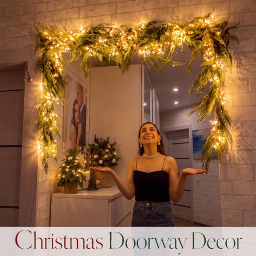 Christmas Cedar Garland Set with Lights & Adjustable Door Frame Hanger