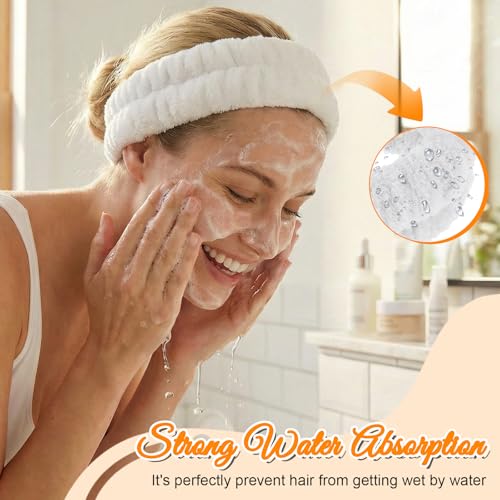Spa Headbands for Face Washing - 2Pcs Soft Flannel Absorbent Elastic Skincare Headband for Women and Men (Black, White)