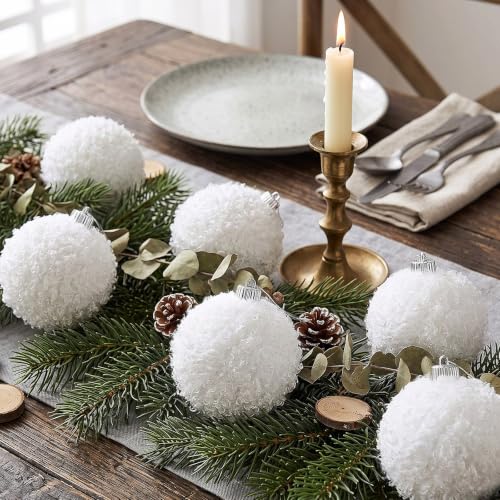24 Pcs 4 Inch White Plastic Furry Christmas Ornaments Balls - Holiday Decor