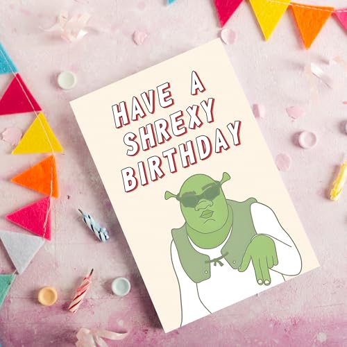 Detuca Shrexy Birthday Meme Card - Funny Old & New Job Card, 8x5.3 inch DTK-268