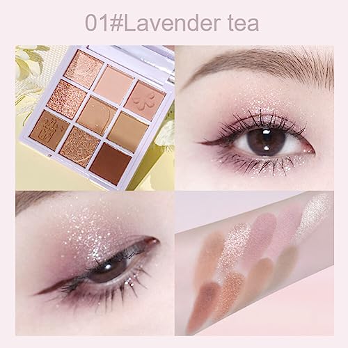 Grospe Lavender 9-Color Eyeshadow Palette with 3 Brushes - Matte & Shimmer Nude Earthy Tones