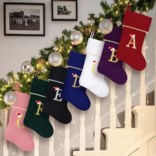 20'' Personalized Purple Velvet Christmas Stocking with Gold Letter P & Santa Hat