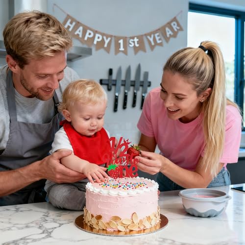 Red Glitter Strawberry Half Birthday Cake Topper | 1/2 Way to One