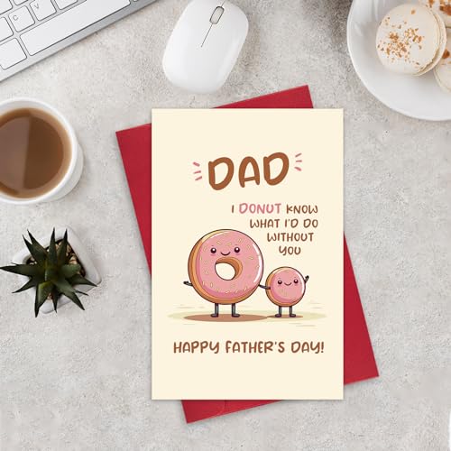 Leinessy Cute Donut Father's Day Card - 8x5.3 Inch, Blank Inside