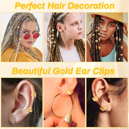 Tyqour 50pcs Gold Hair Jewelry & Cuffs for Braids, Dreadlock Accessories