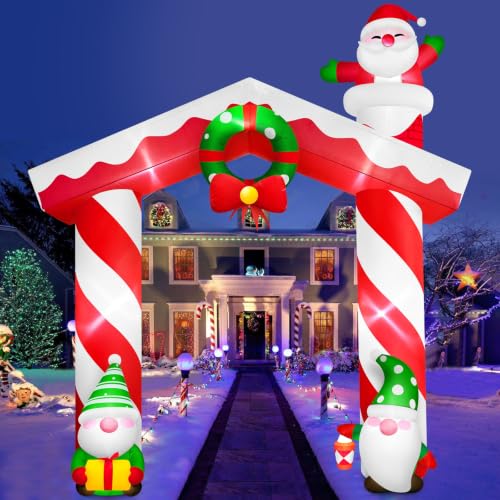 Danxilu 10FT Christmas Inflatable Gnome & Santa Arch Outdoor Decoration with LED Lights - Festive Yard Display