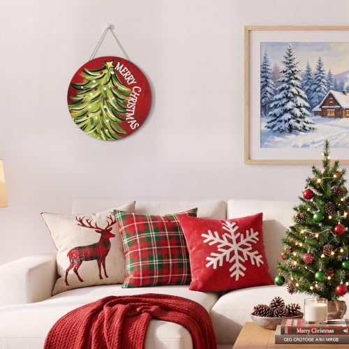 Christmas Tree Door Sign - Merry Christmas Wooden Wreath Hanger - Tree Design - Variation: Christmas Tree