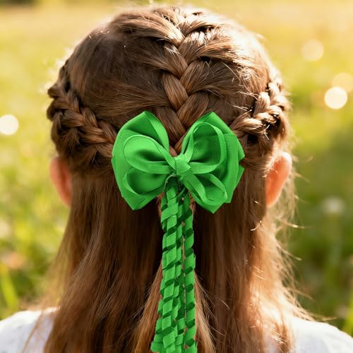 Leyhooney Green Hair Bows with Long Spiral Tassels 2PCS St Patrick's Day Clips