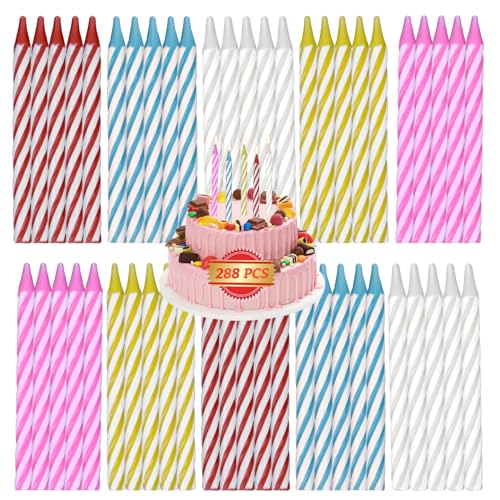 MAQIHAN Spiral Birthday Candles - Multicolor Cake Candles, 288 Count