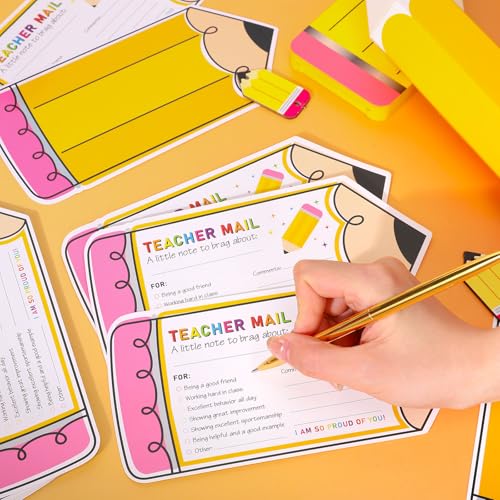 50 Pcs Pencil-Shaped Happy Mail Cards for Students, Motivational Postcards