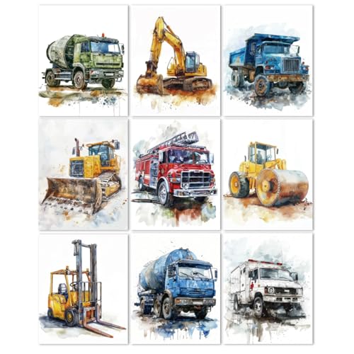 Watercolor Truck Wall Art Set of 9 - Unframed Vehicle Posters