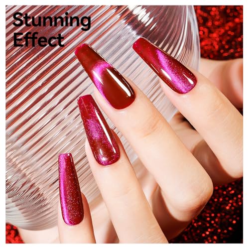 Bevimee Hot Pink Cat Eye Gel Polish with Magnetic Stick, 12ml