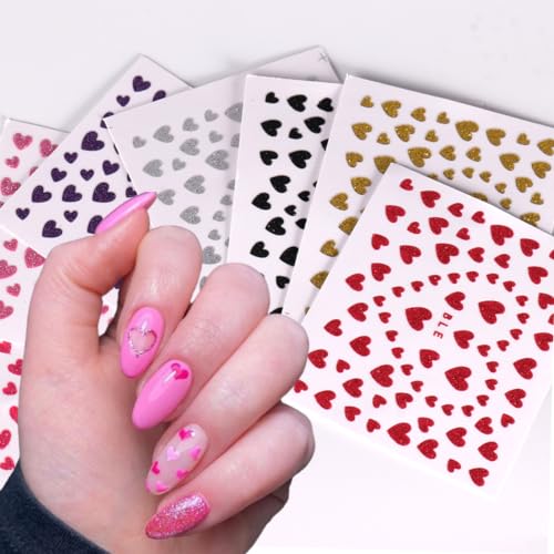 Glitter Heart Nail Stickers 3D Shiny Love Decals for Valentine's Day Manicure