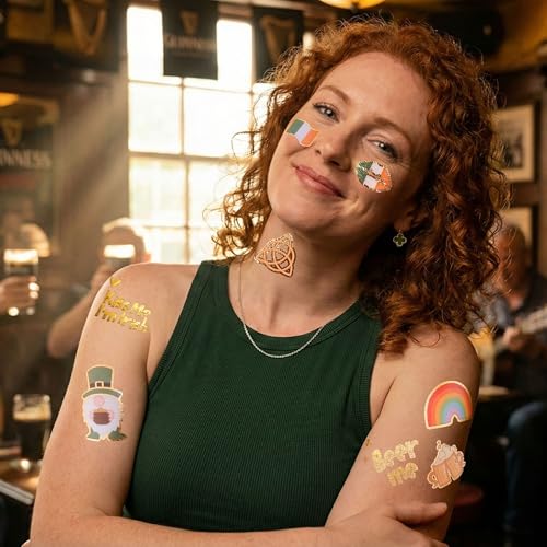 St. Patrick's Day Temporary Tattoos, Glitter Shamrock & Irish Foil 2 Sheets