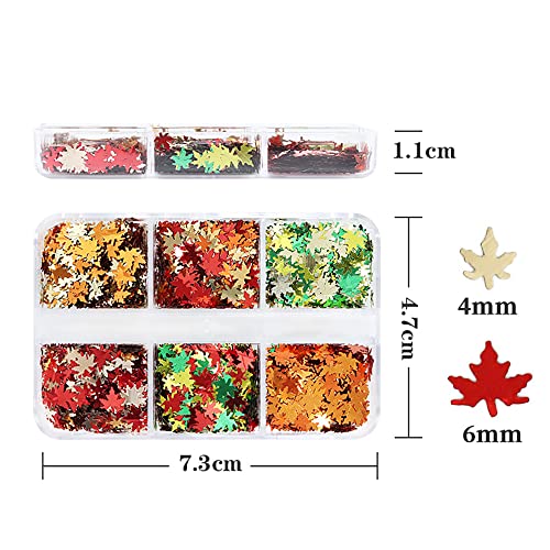 SONGJIE Fall Maple Leaf Nail Sequins 6-Color Holographic Glitter Art