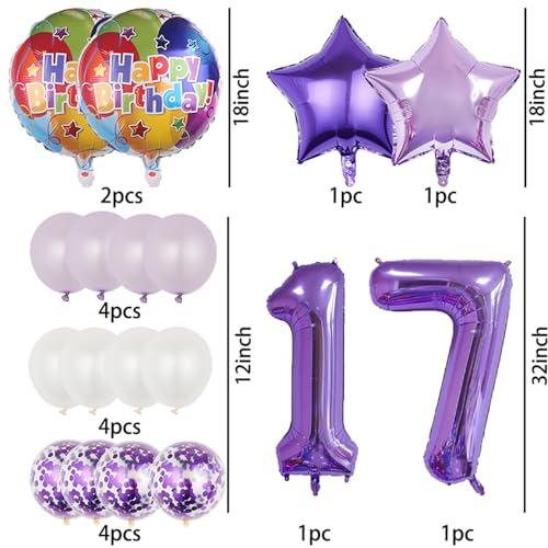 17th Birthday Decorations - Purple 18 Pcs Balloon Set